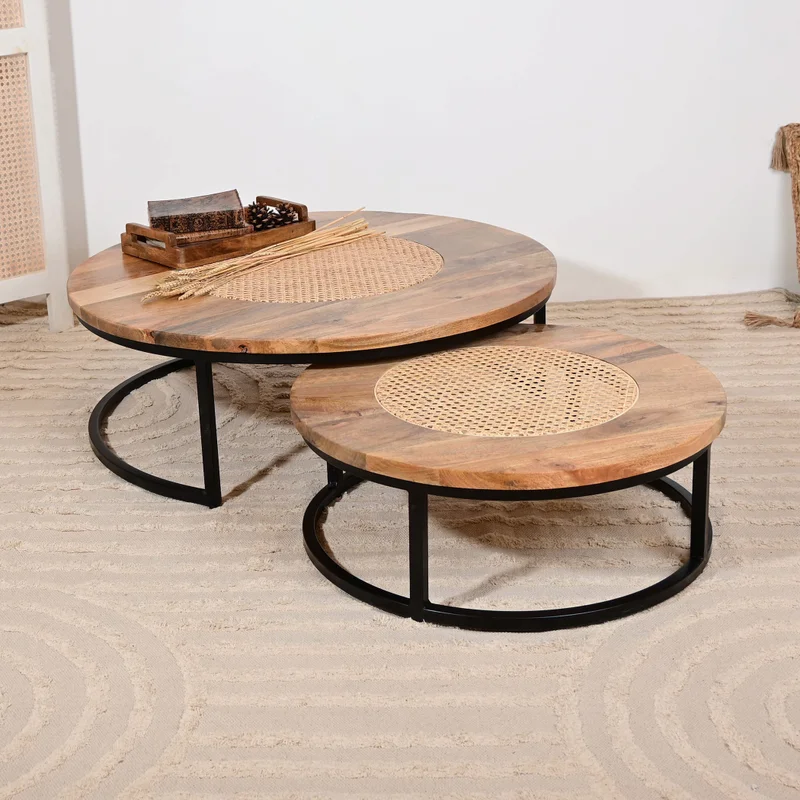 Home Carving Rattan Coffee Table Set of 2